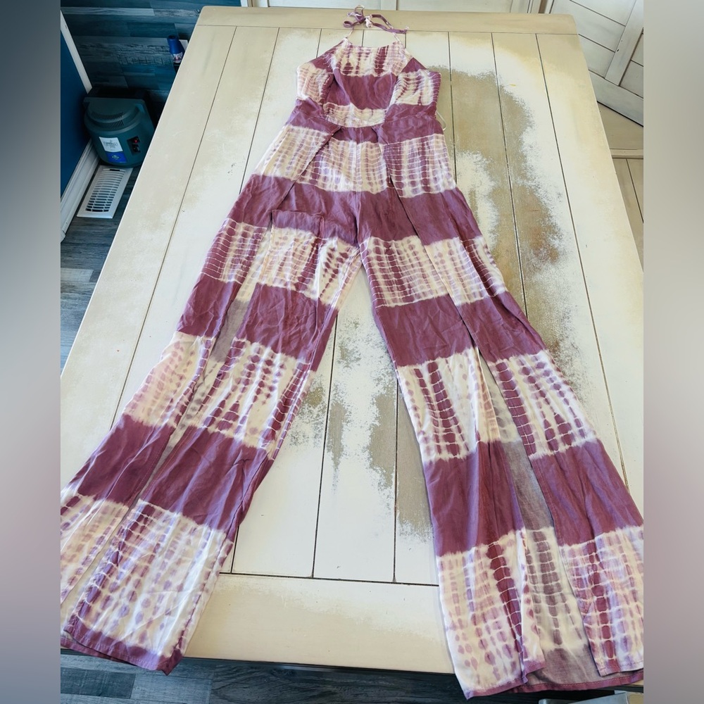 Sage Boutique tie dye jumpsuit with side slits NWT